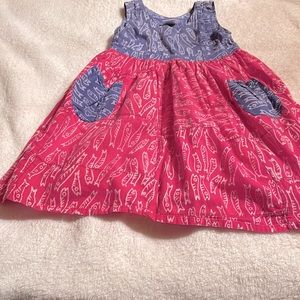 Corkey’s Kids,dress blue and pink with front pockets.